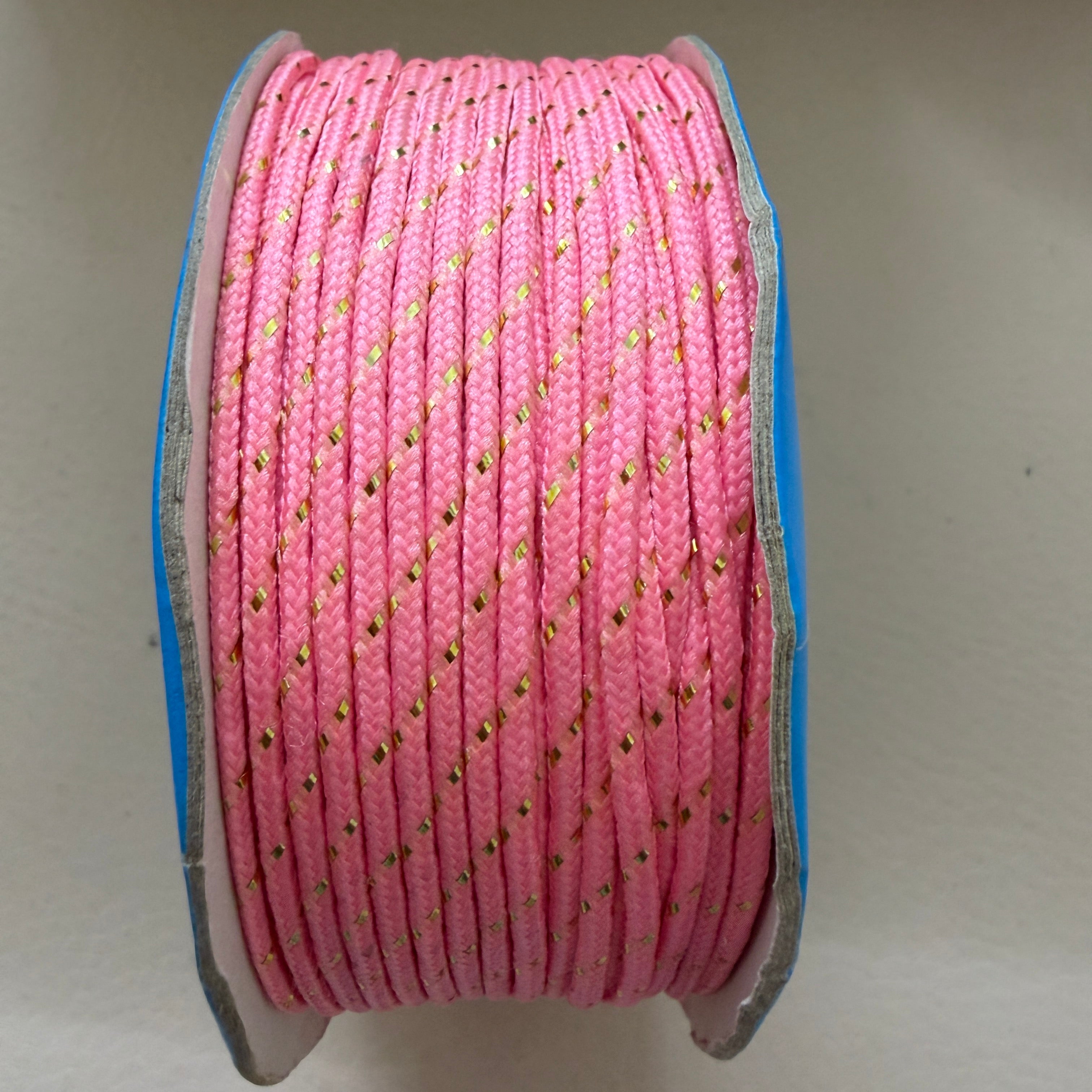 Baby Pink & Gold Metallic Weave Braided Cord – 18 Yards