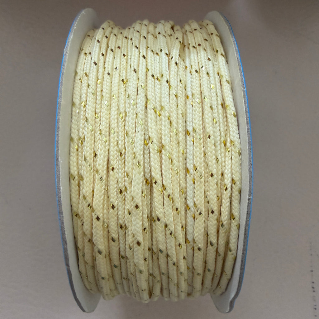 Ivory & Gold Metallic Diamond Weave Braided Cord – 18 Yards