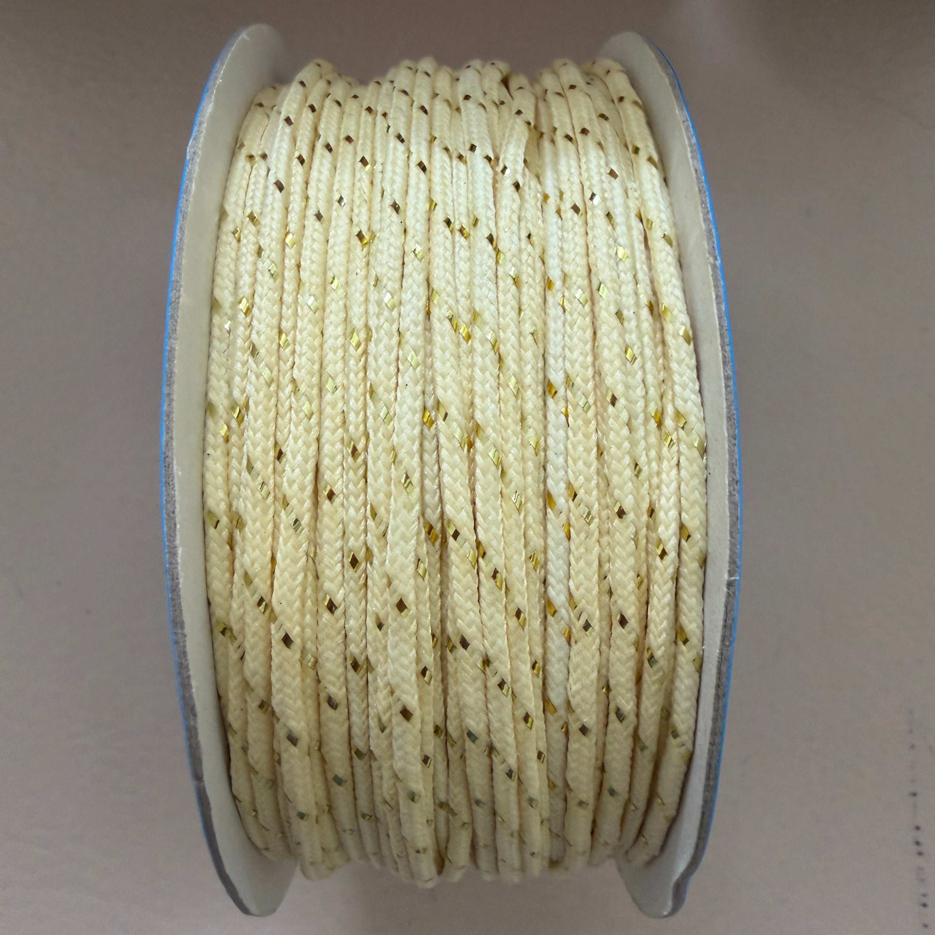 Ivory & Gold Metallic Diamond Weave Braided Cord – 18 Yards