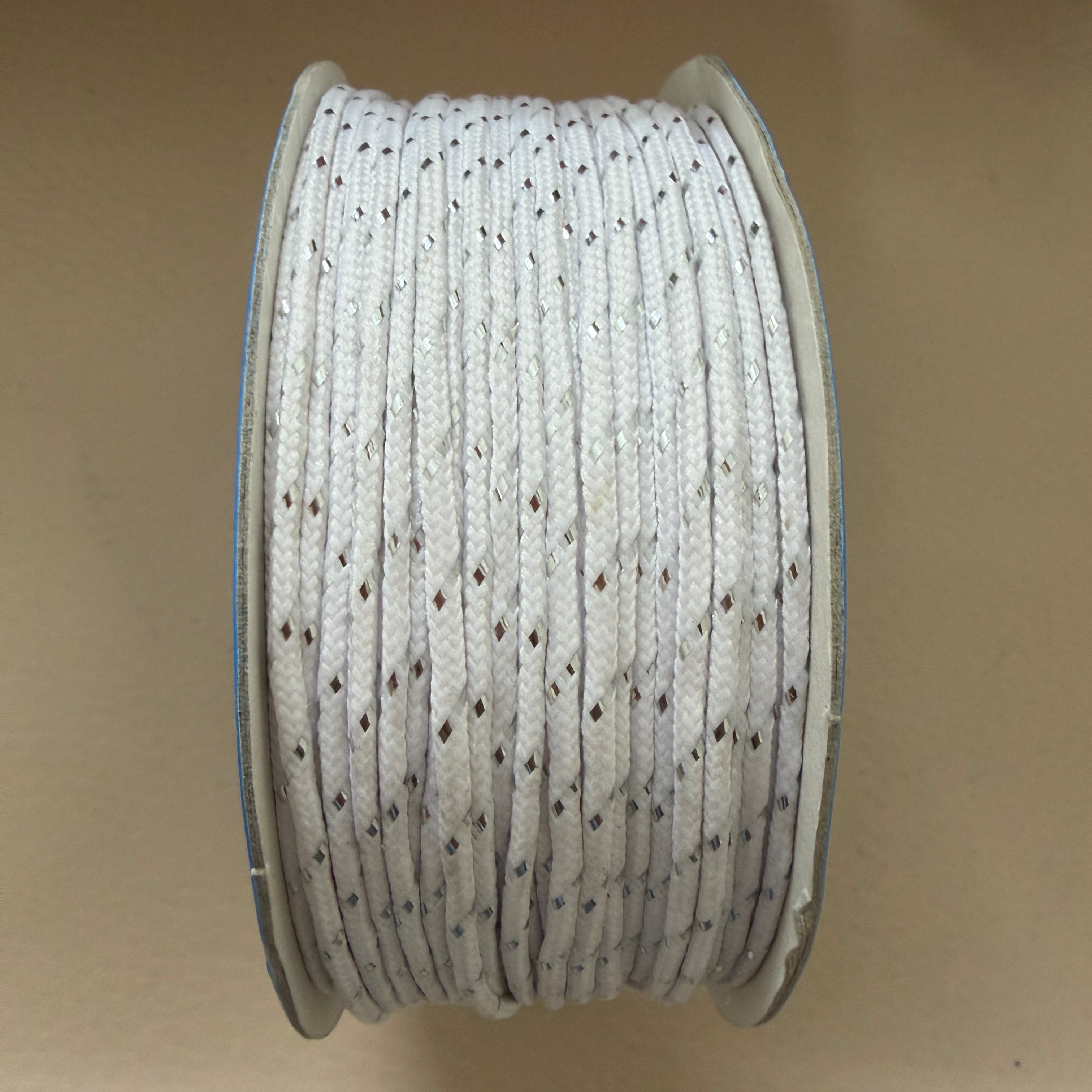 White & Silver Lurex Diamond Weave Braided Cord – 18 Yards