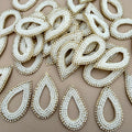 Elegant Pearl & Rhinestone Teardrop Outlines Handcrafted White Bead Appliques - Pack of 10