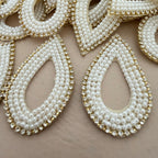 Elegant Pearl & Rhinestone Teardrop Outlines Handcrafted White Bead Appliques - Pack of 10