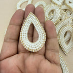 Elegant Pearl & Rhinestone Teardrop Outlines Handcrafted White Bead Appliques - Pack of 10