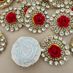 Red 3D Rose Circular Stone Patches Handcrafted Rhinestone Floral Medallions for Festive Wear, Crafts & Decor Pack of 10