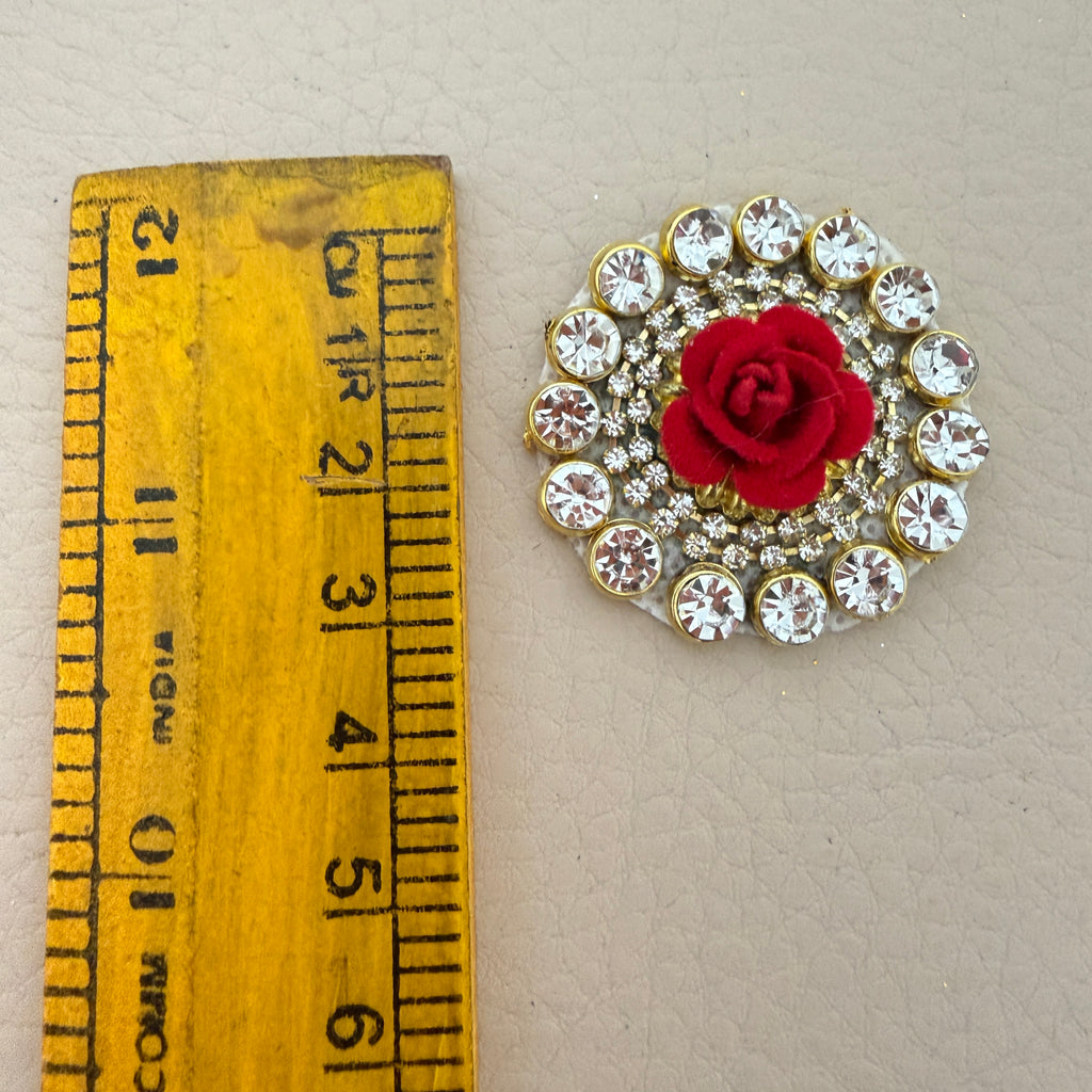 Red 3D Rose Circular Stone Patches Handcrafted Rhinestone Floral Medallions for Festive Wear, Crafts & Decor Pack of 10