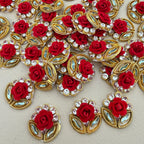 Rose & Gold Zardosi Patches Handcrafted Floral Rhinestone Appliques for DIY Crafts - 10 Pcs