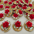 Rose & Gold Zardosi Patches Handcrafted Floral Rhinestone Appliques for DIY Crafts - 10 Pcs