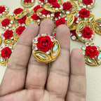 Rose & Gold Zardosi Patches Handcrafted Floral Rhinestone Appliques for DIY Crafts - 10 Pcs