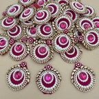 Magenta Embellished Patches Handcrafted Kundan Style Tear Drop Appliques - 10 Pcs