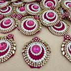 Magenta Embellished Patches Handcrafted Kundan Style Tear Drop Appliques - 10 Pcs