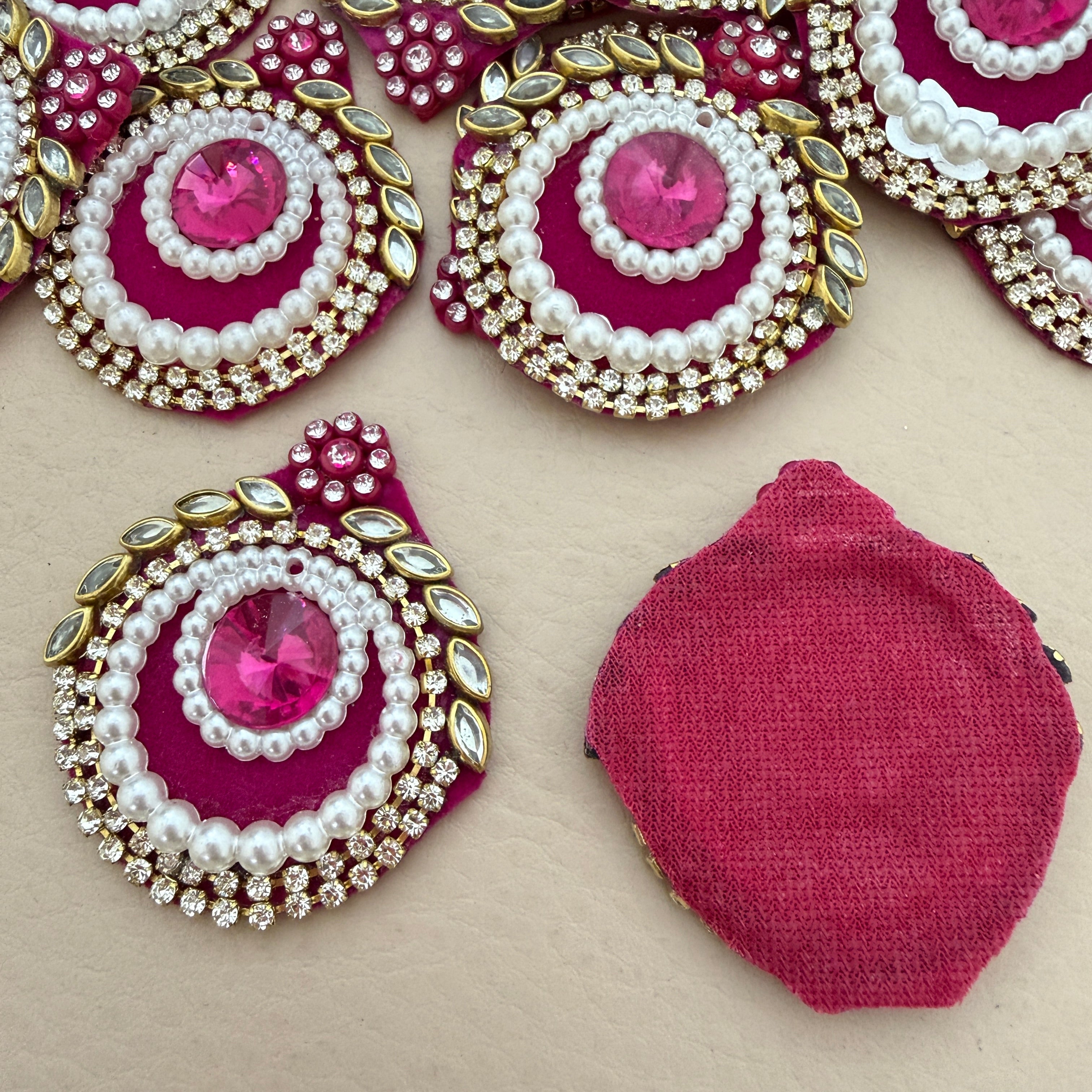 Magenta Embellished Patches Handcrafted Kundan Style Tear Drop Appliques - 10 Pcs