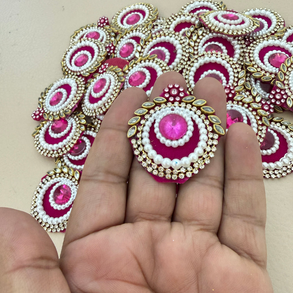 Magenta Embellished Patches Handcrafted Kundan Style Tear Drop Appliques - 10 Pcs