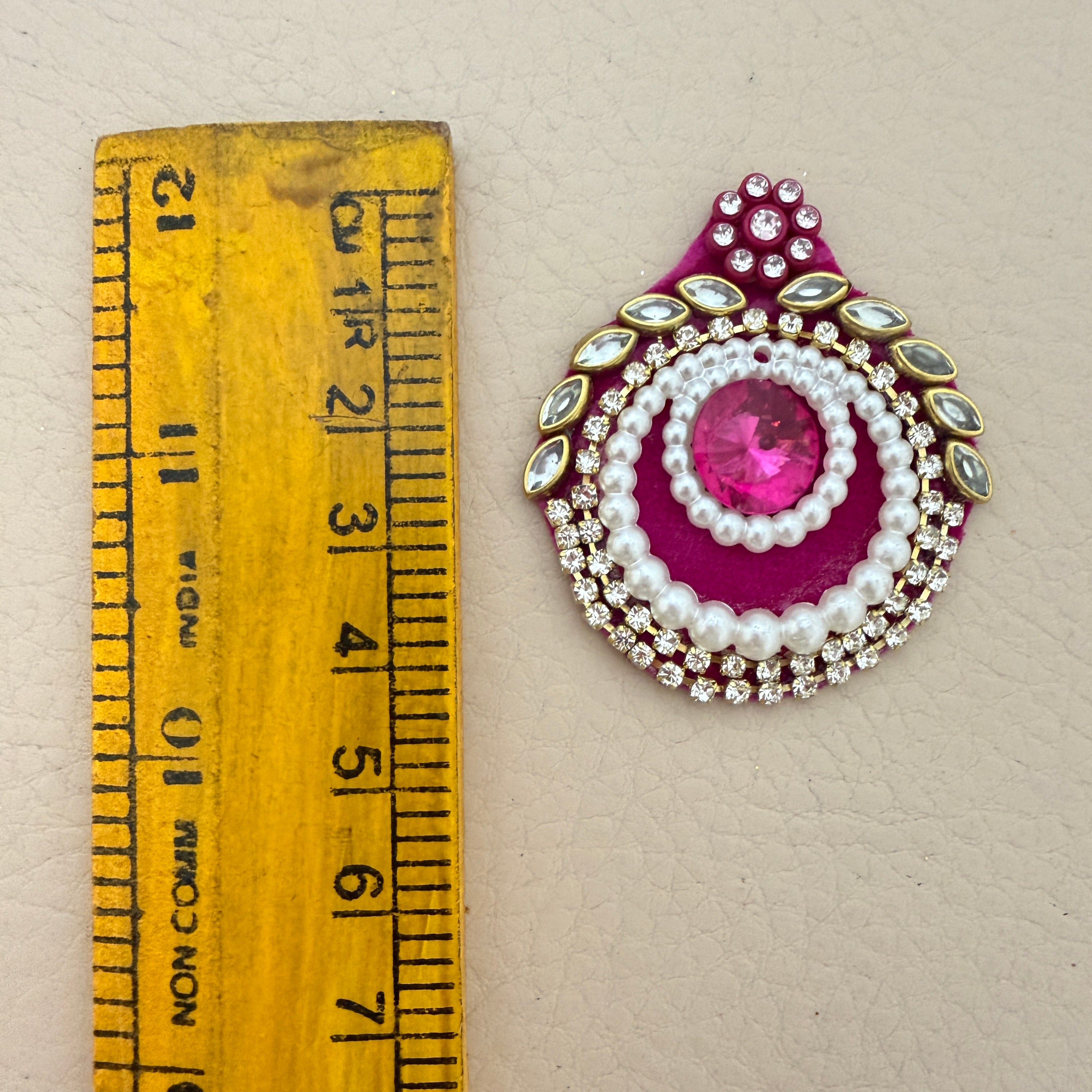 Magenta Embellished Patches Handcrafted Kundan Style Tear Drop Appliques - 10 Pcs