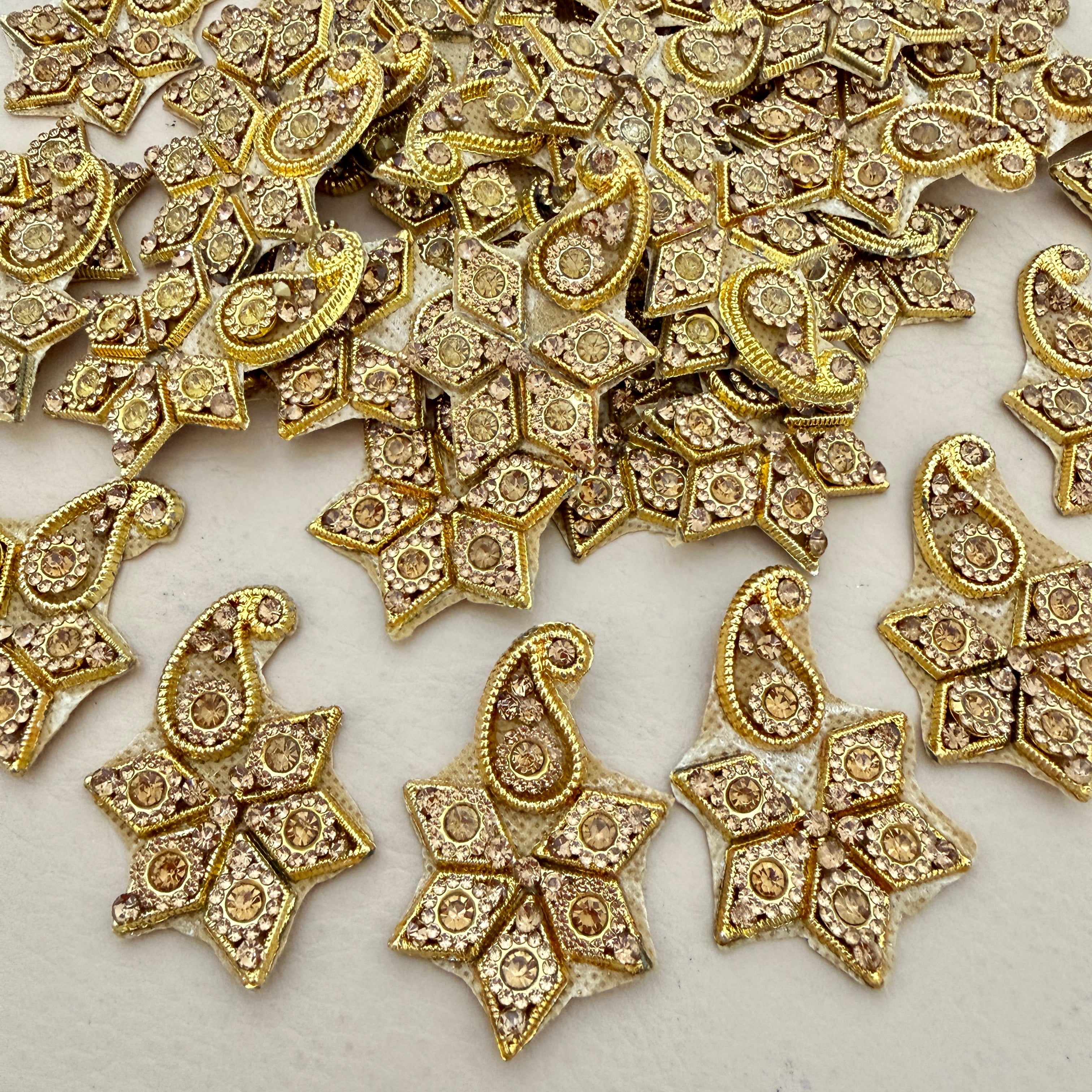 Gold Paisley Star Patches 5.5cm Handcrafted Rhinestone Appliques - 10 Pcs