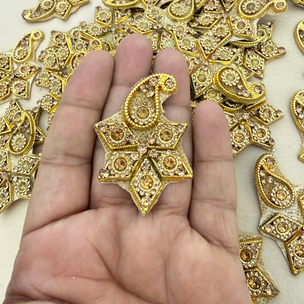Gold Paisley Star Patches 5.5cm Handcrafted Rhinestone Appliques - 10 Pcs
