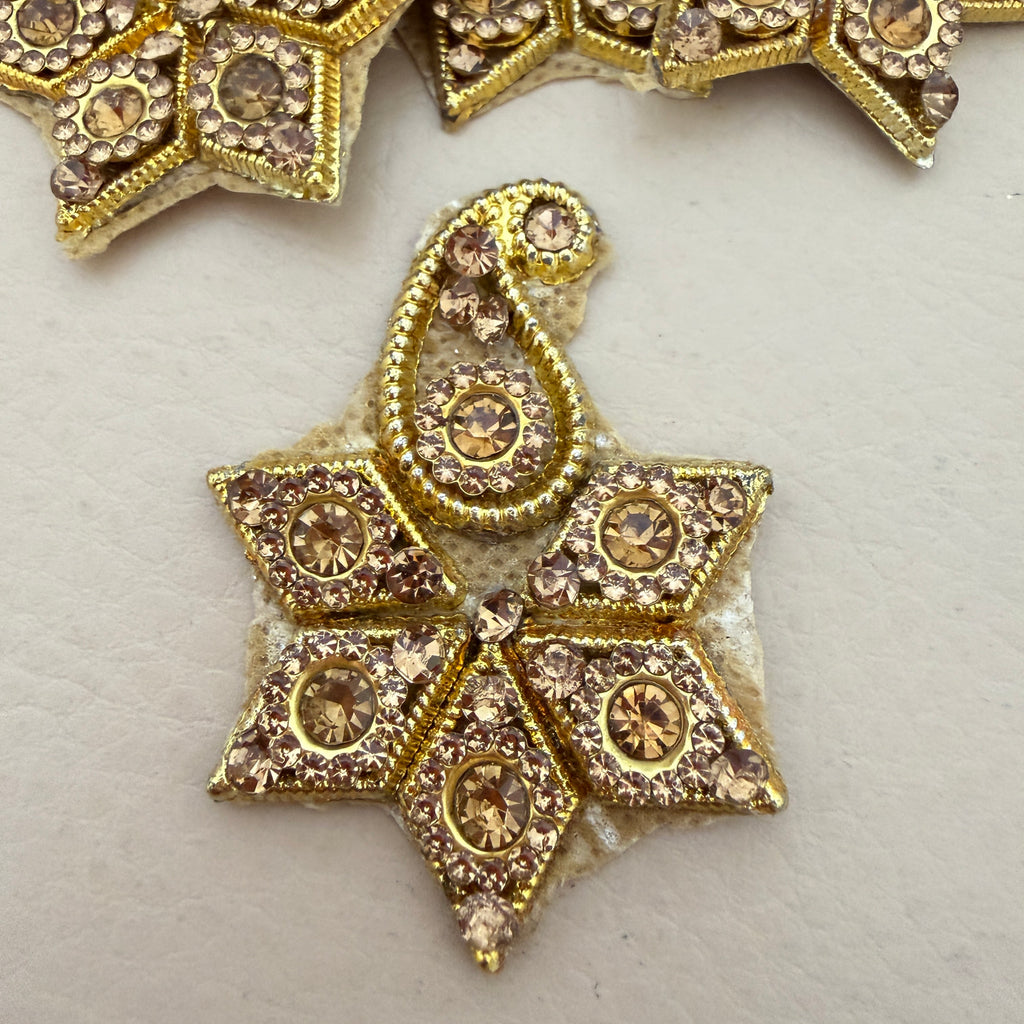 Gold Paisley Star Patches 5.5cm Handcrafted Rhinestone Appliques - 10 Pcs
