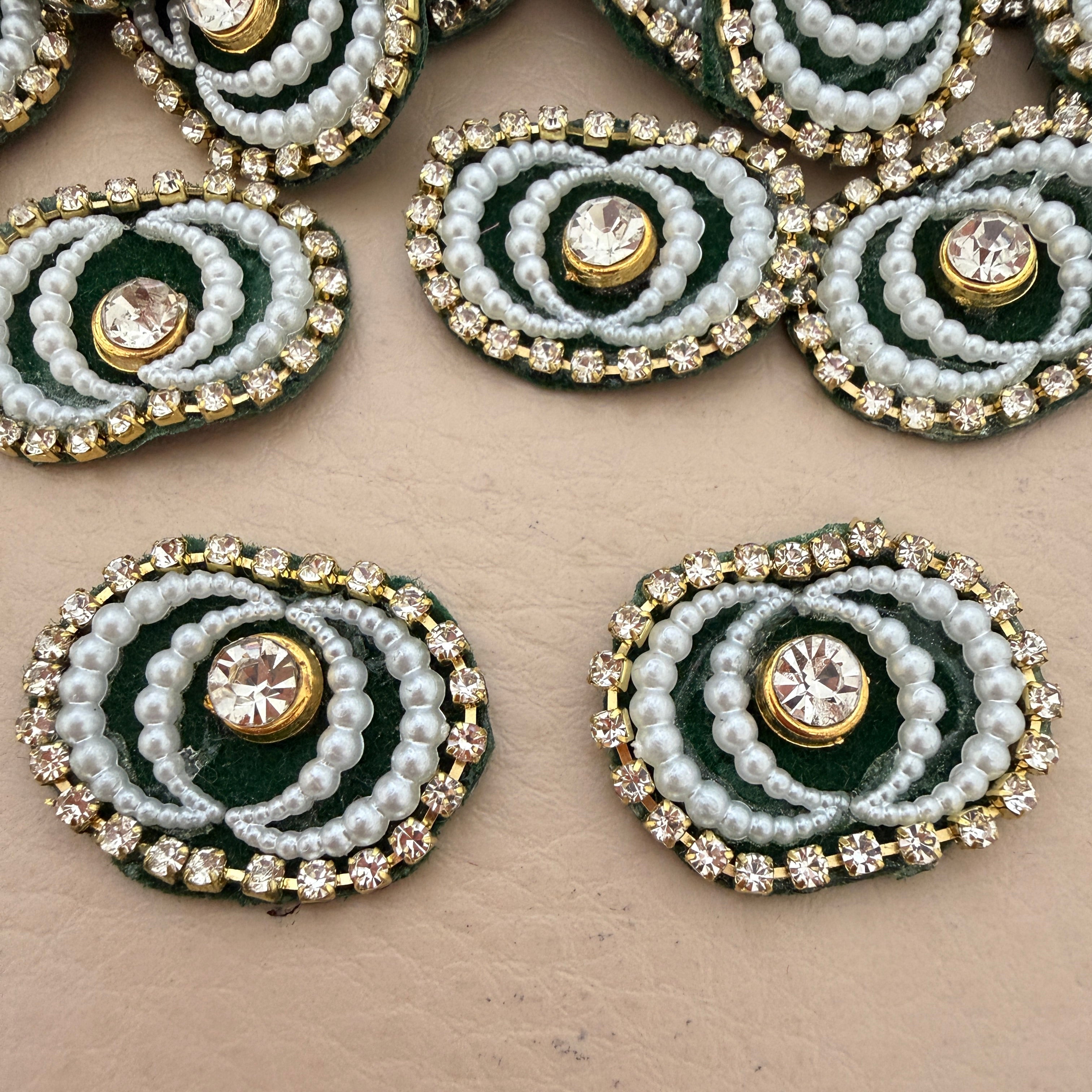 Oval Velvet Rhinestone Patches Emerald Green Crystal Appliques for DIY Crafts - 25 Pcs