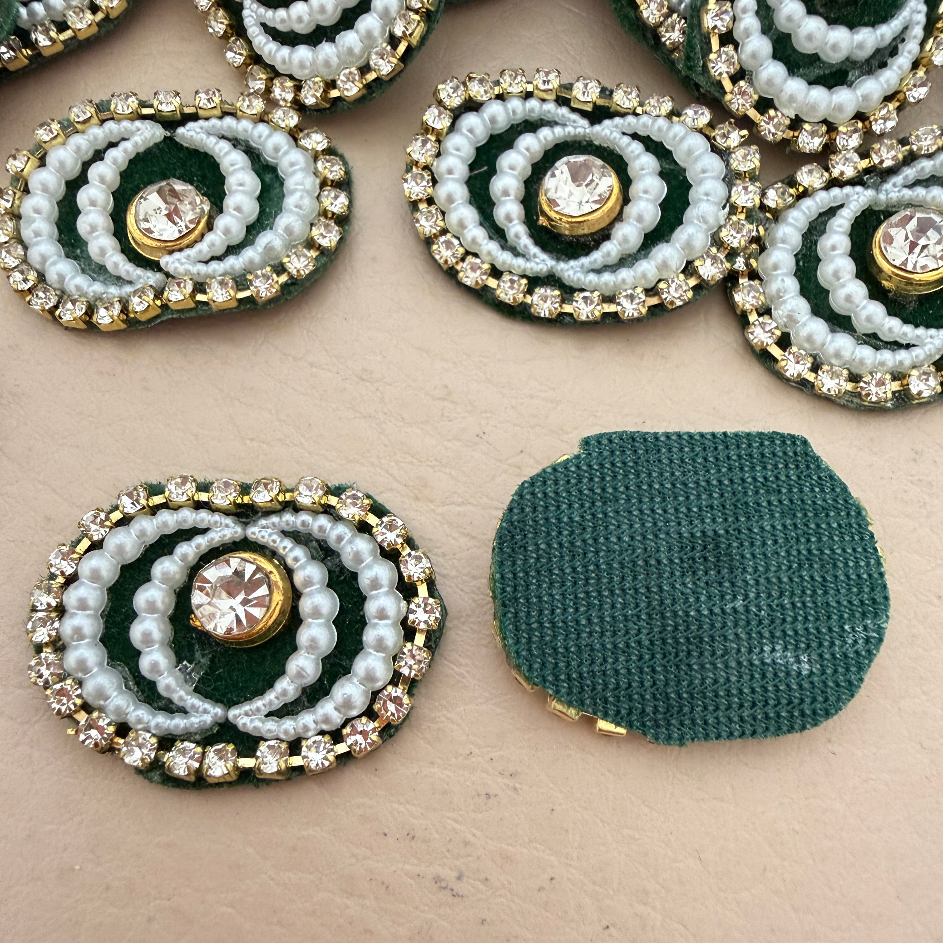 Oval Velvet Rhinestone Patches Emerald Green Crystal Appliques for DIY Crafts - 25 Pcs