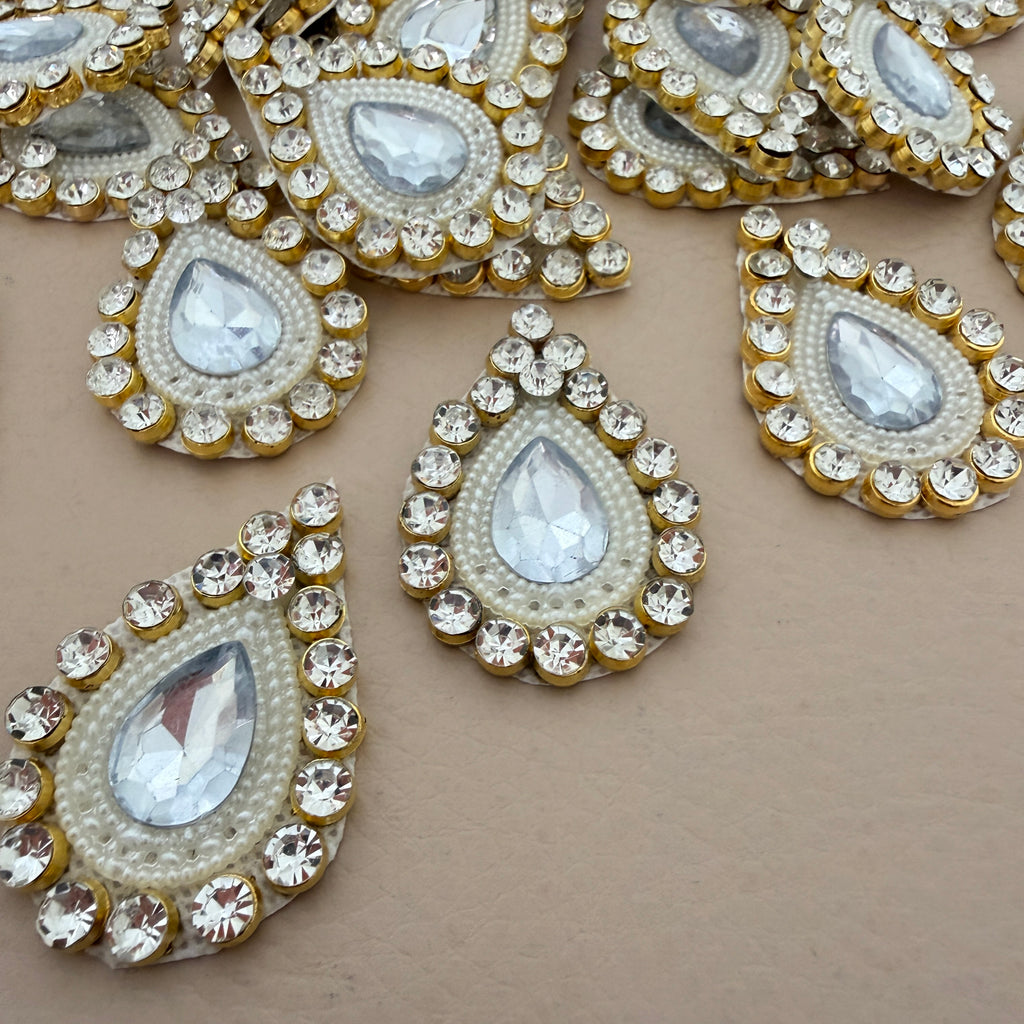 Teardrop Rhinestone Pearl Patches Crystal Waterdrop Appliques - 10 Pcs