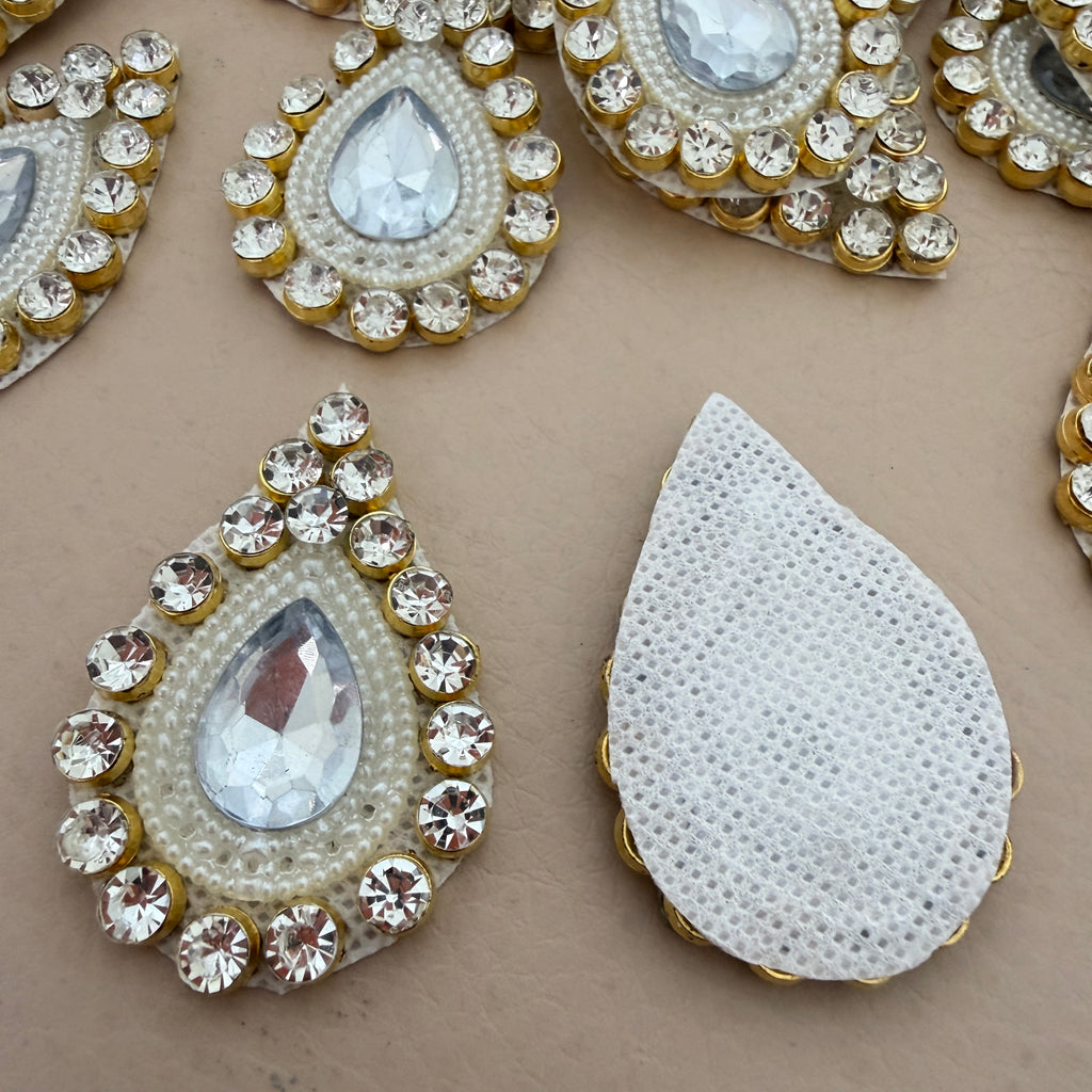 Teardrop Rhinestone Pearl Patches Crystal Waterdrop Appliques - 10 Pcs