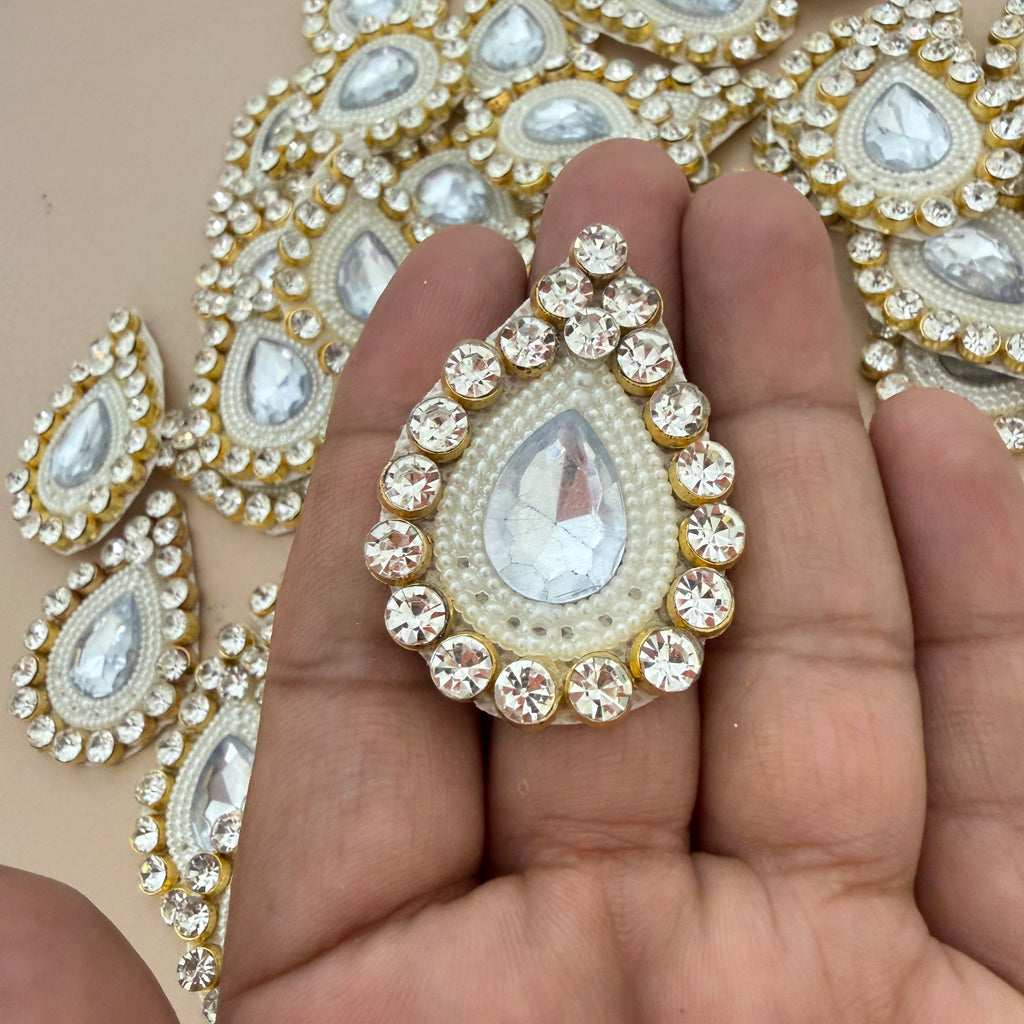 Teardrop Rhinestone Pearl Patches Crystal Waterdrop Appliques - 10 Pcs