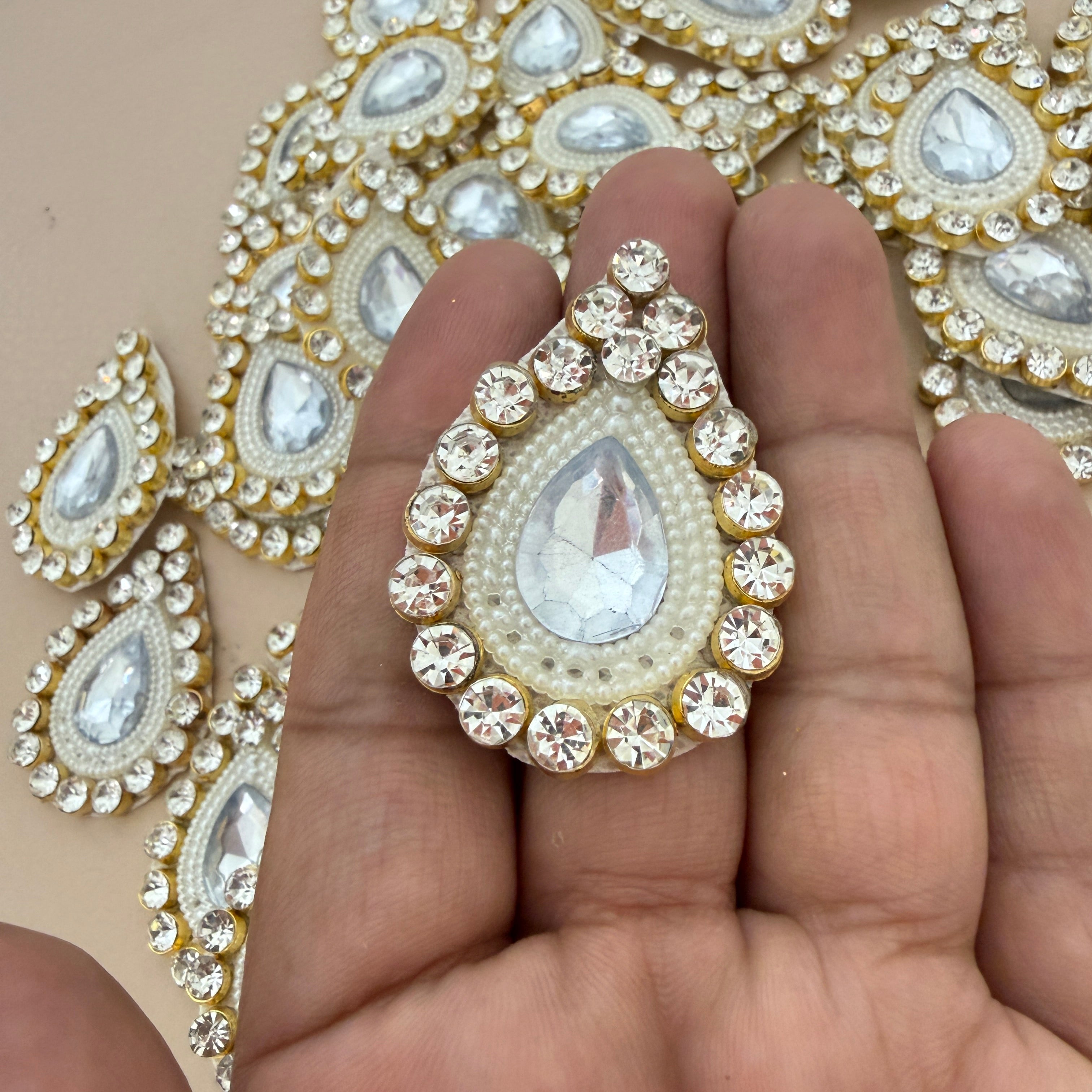 Teardrop Rhinestone Pearl Patches Crystal Waterdrop Appliques - 10 Pcs