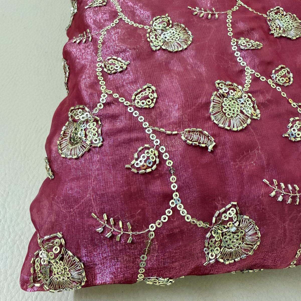 Gold Zari Sequin Embroidered Georgette Fabric