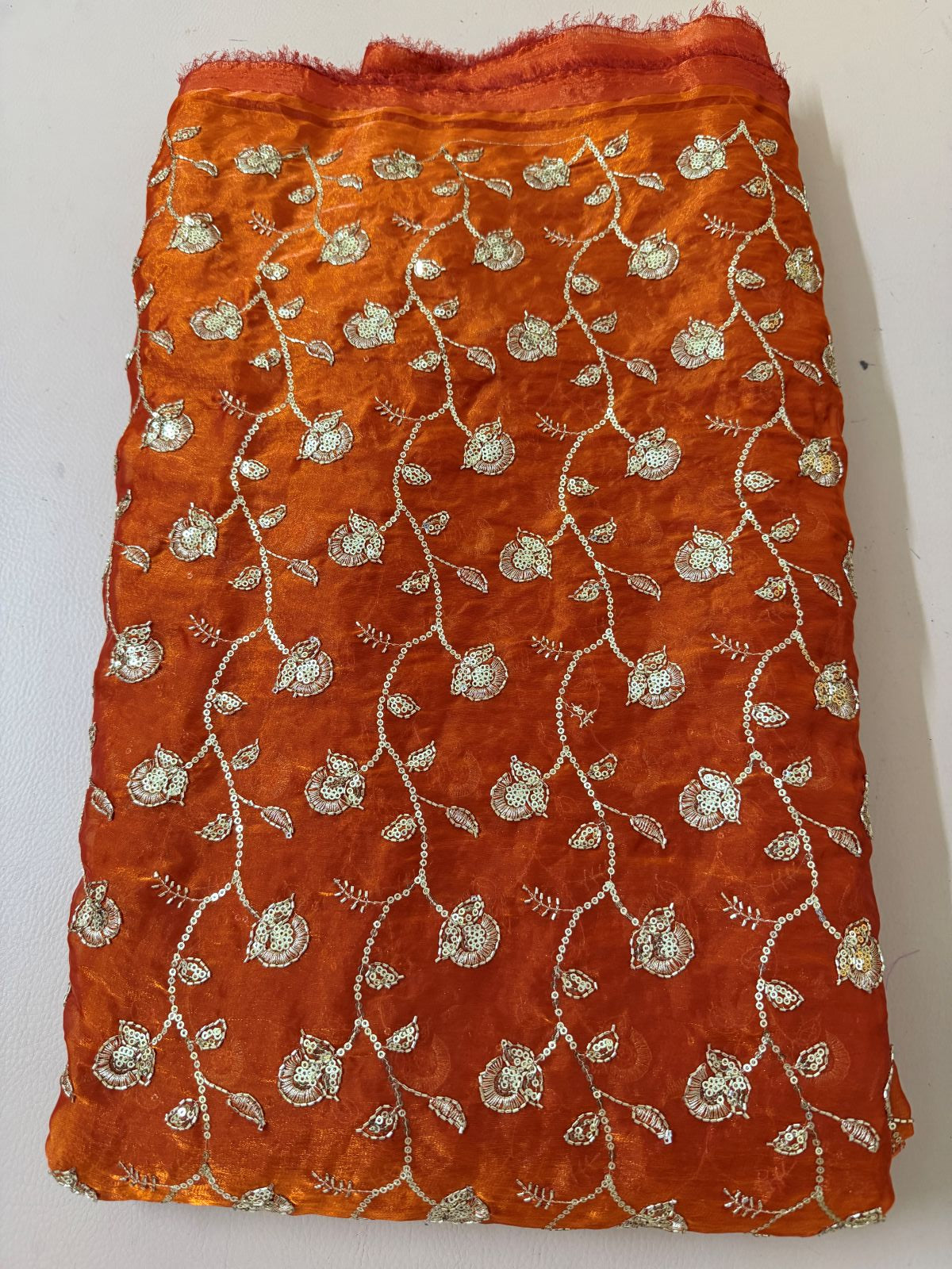 Gold Zari Sequin Embroidered Georgette Fabric