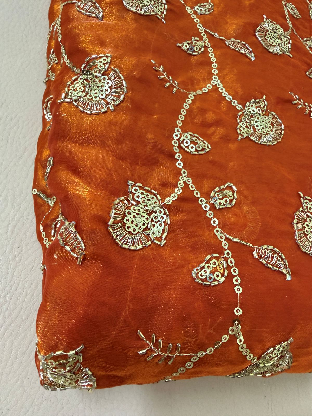 Gold Zari Sequin Embroidered Georgette Fabric