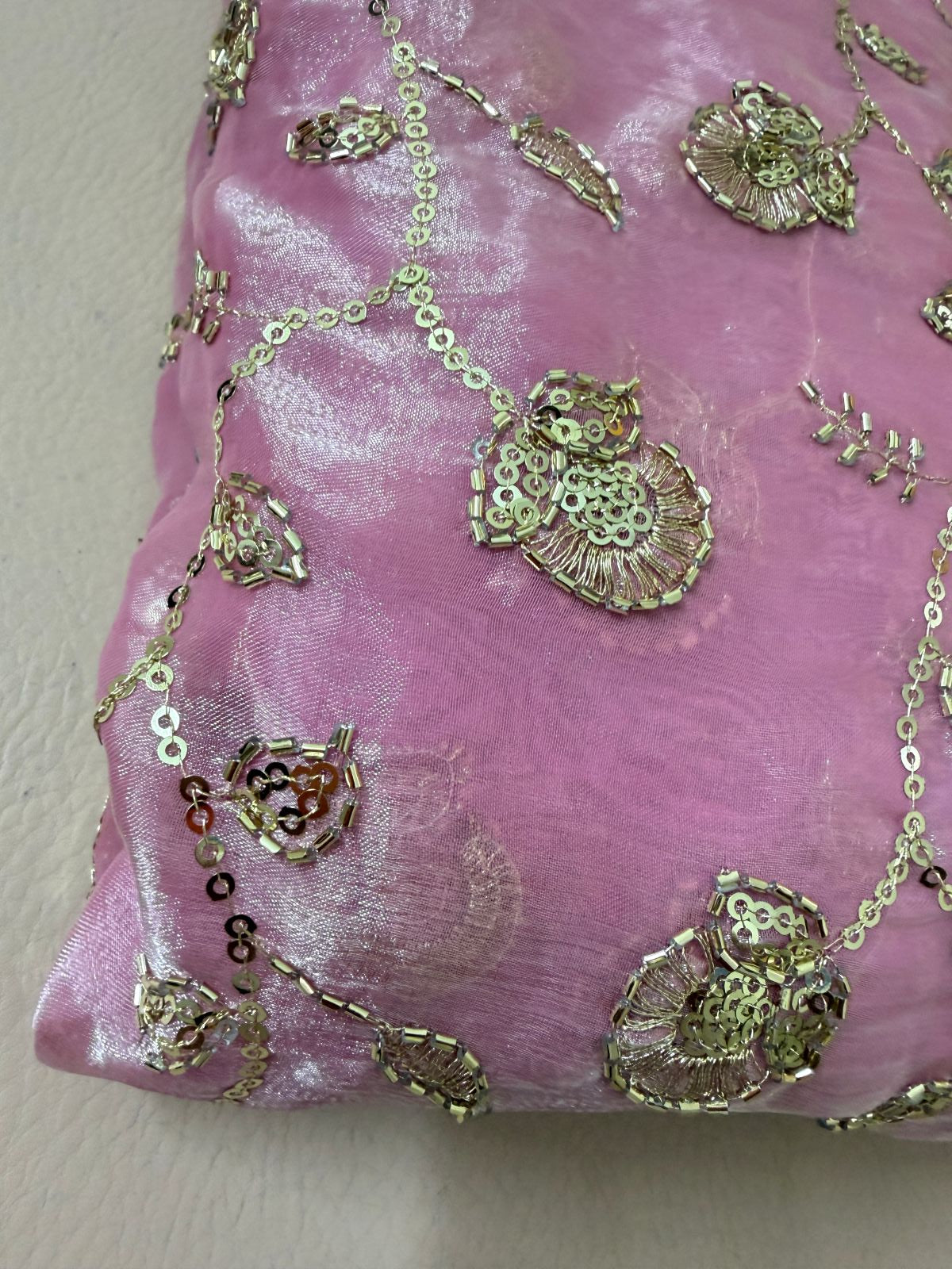 Gold Zari Sequin Embroidered Georgette Fabric