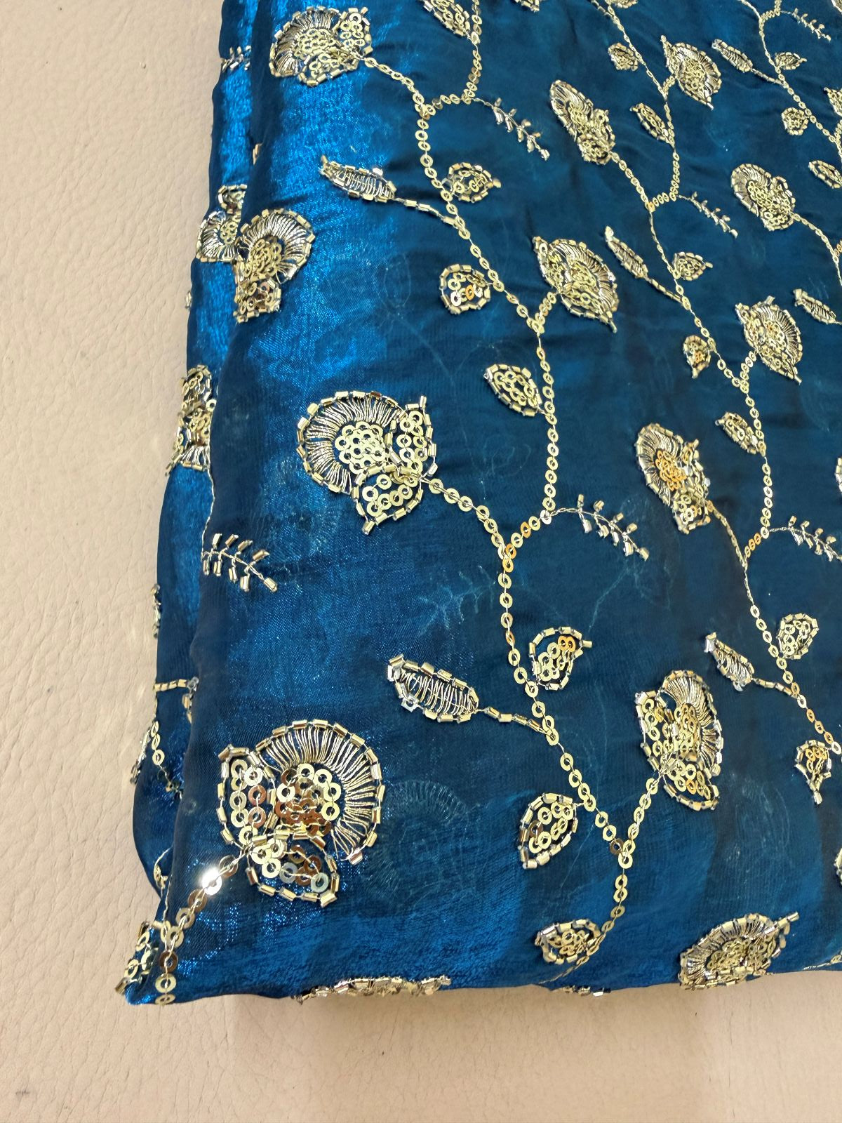 Gold Zari Sequin Embroidered Georgette Fabric