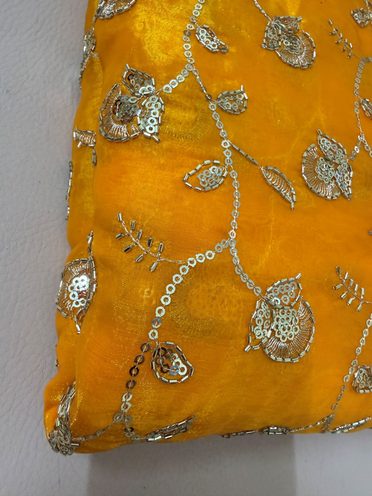 Gold Zari Sequin Embroidered Georgette Fabric