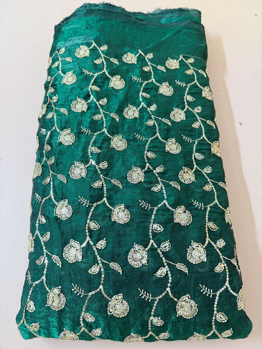 Gold Zari Sequin Embroidered Georgette Fabric