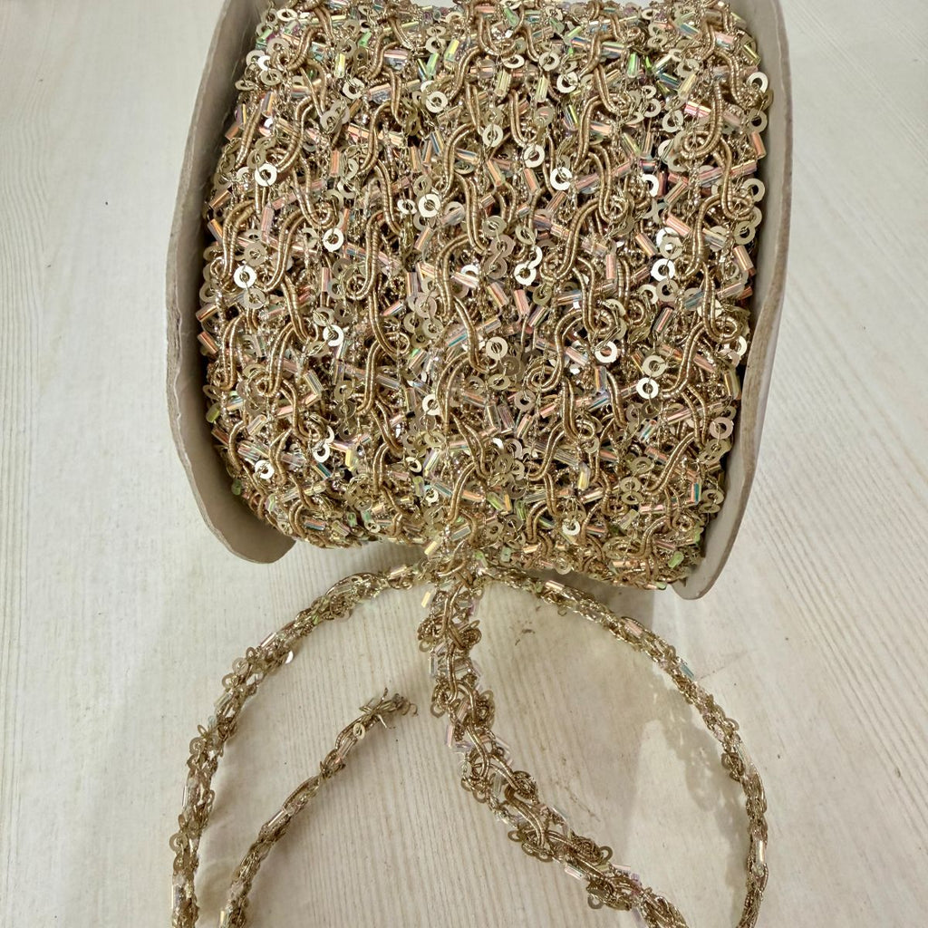 Gold Crystal Sequin Chain Lace Trim – 9 Yards Roll