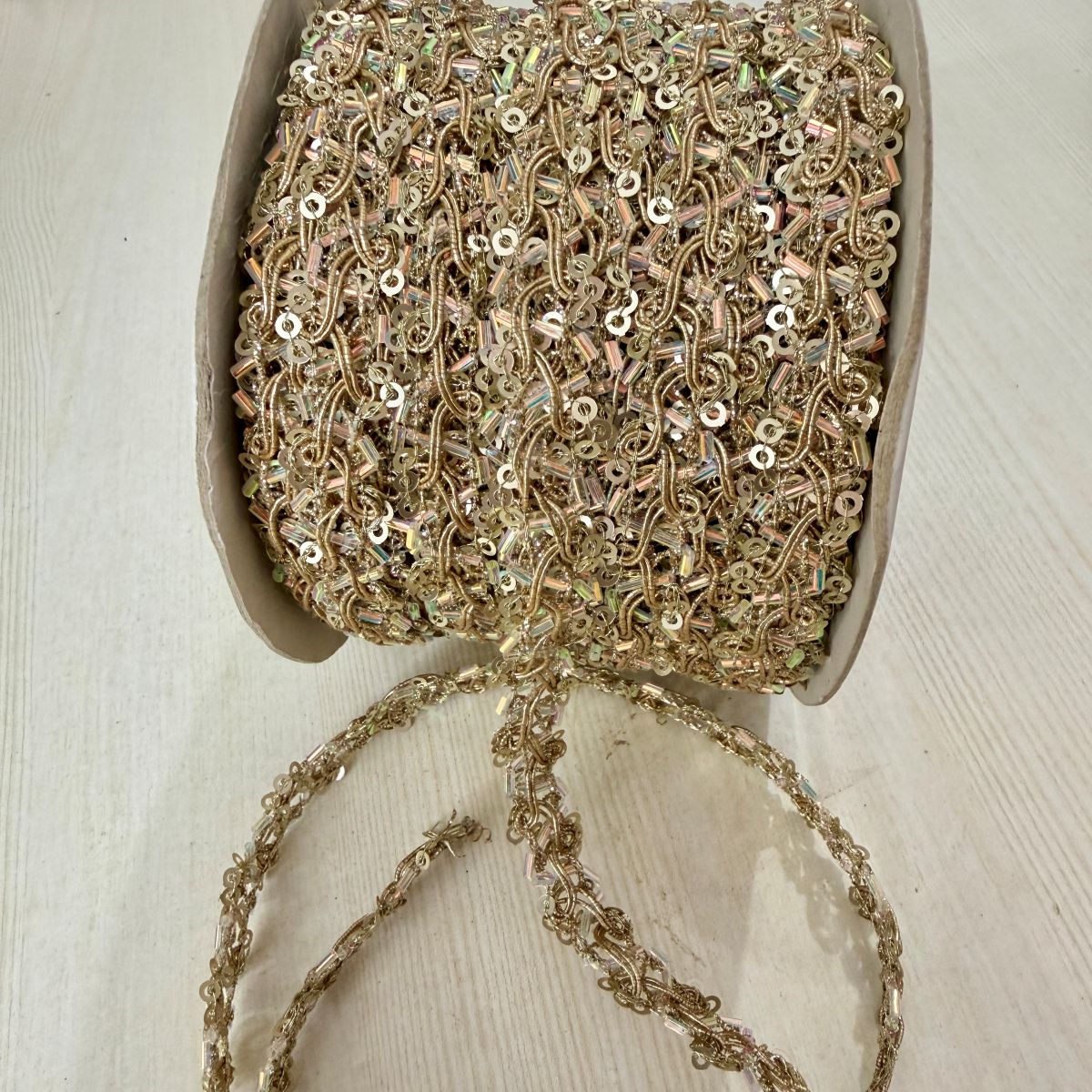 Gold Crystal Sequin Chain Lace Trim – 9 Yards Roll
