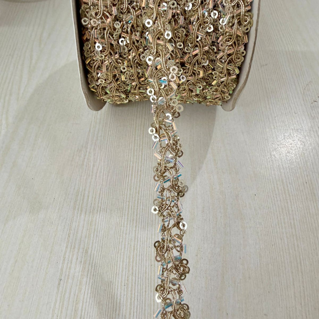 Gold Crystal Sequin Chain Lace Trim – 9 Yards Roll