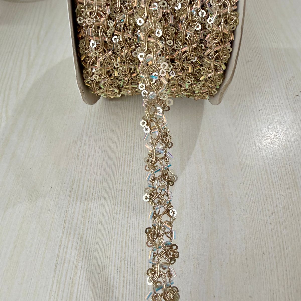 Gold Crystal Sequin Chain Lace Trim – 9 Yards Roll