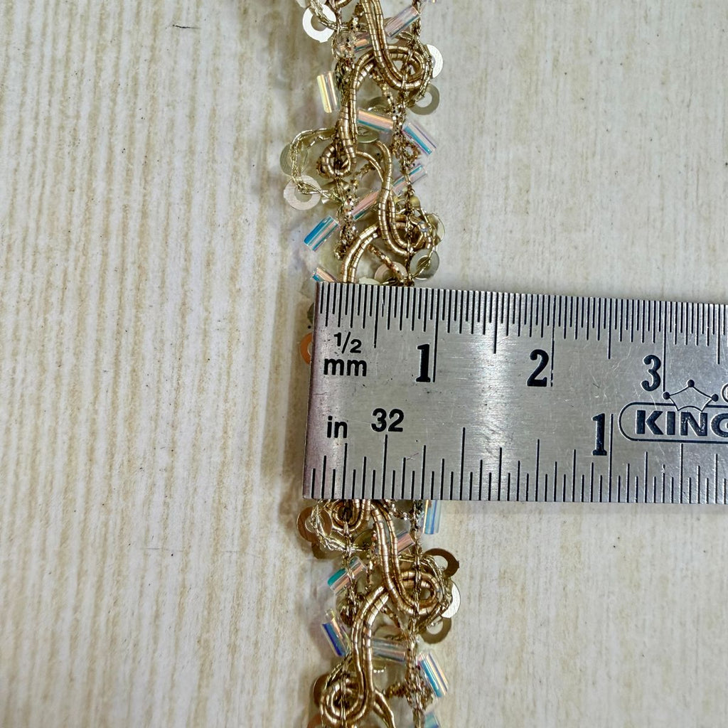 Gold Crystal Sequin Chain Lace Trim – 9 Yards Roll