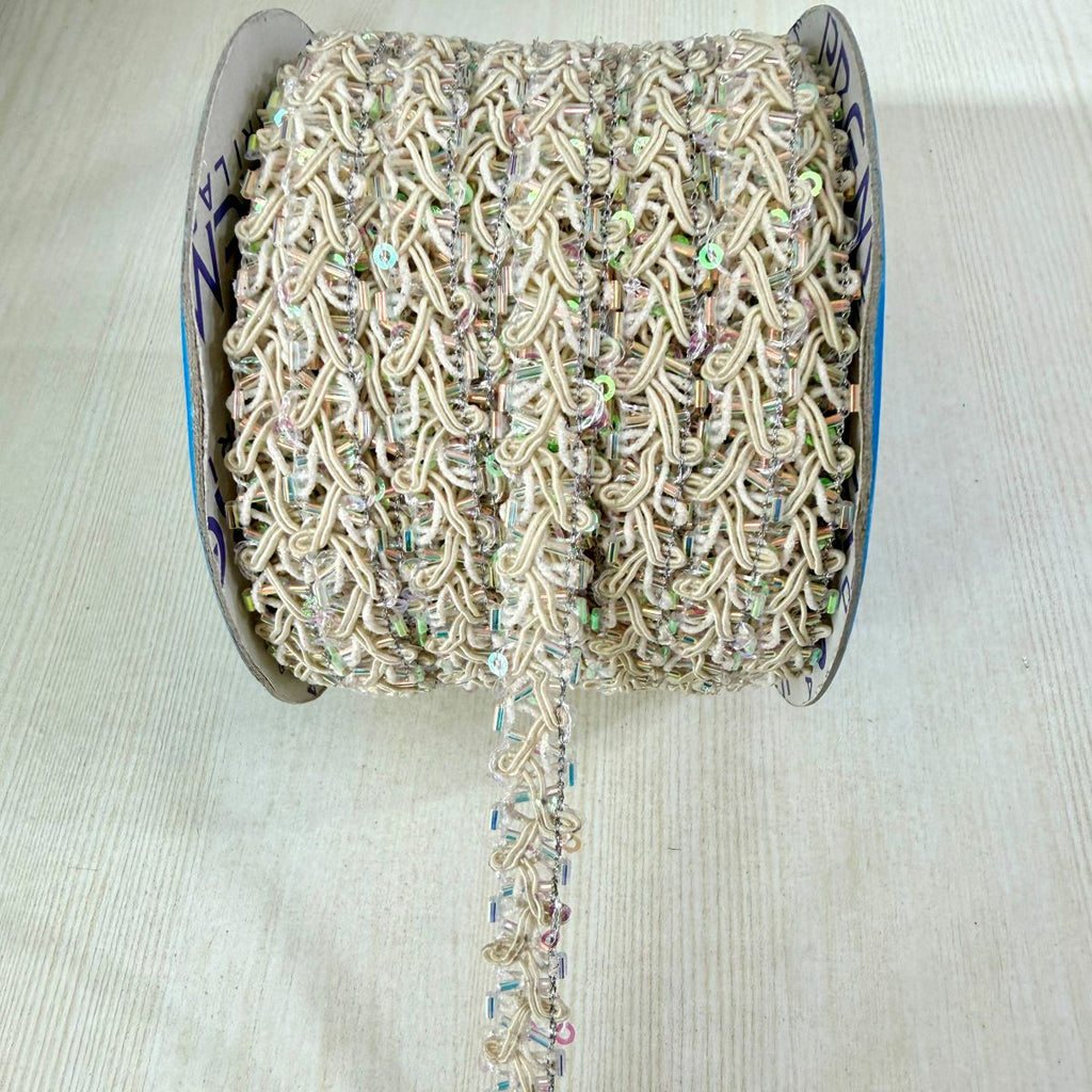Cream Crystal Sequin Braid Lace Trim – 9 Yards Roll