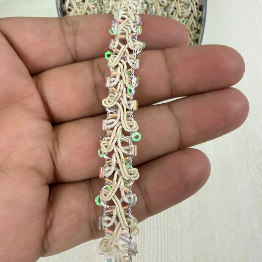 Cream Crystal Sequin Braid Lace Trim – 9 Yards Roll