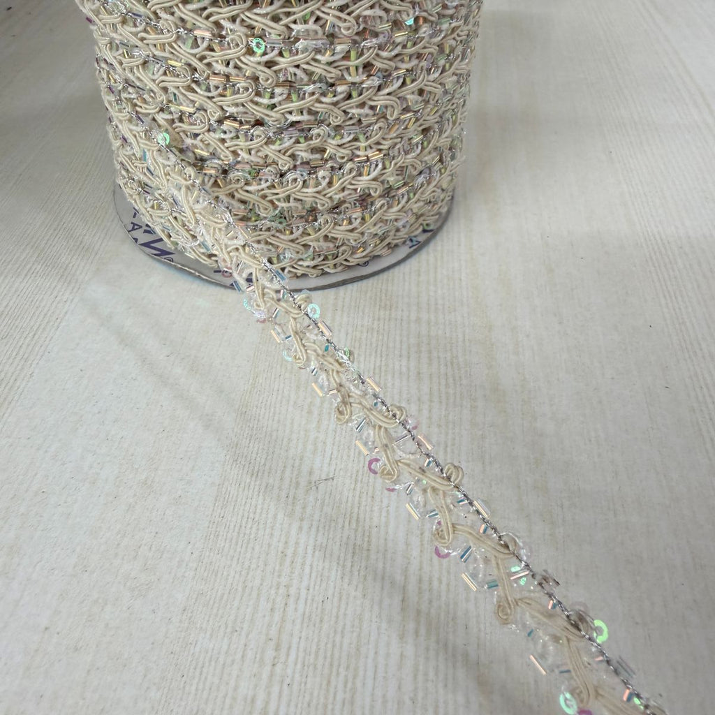 Cream Crystal Sequin Braid Lace Trim – 9 Yards Roll