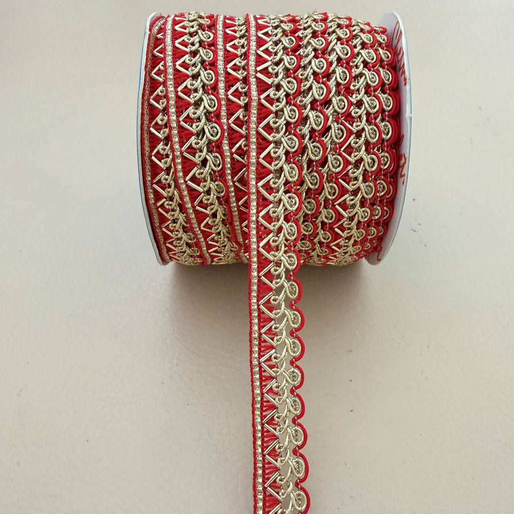 Red & Gold Gimp Braid Lace Trim | Sold by the Yard