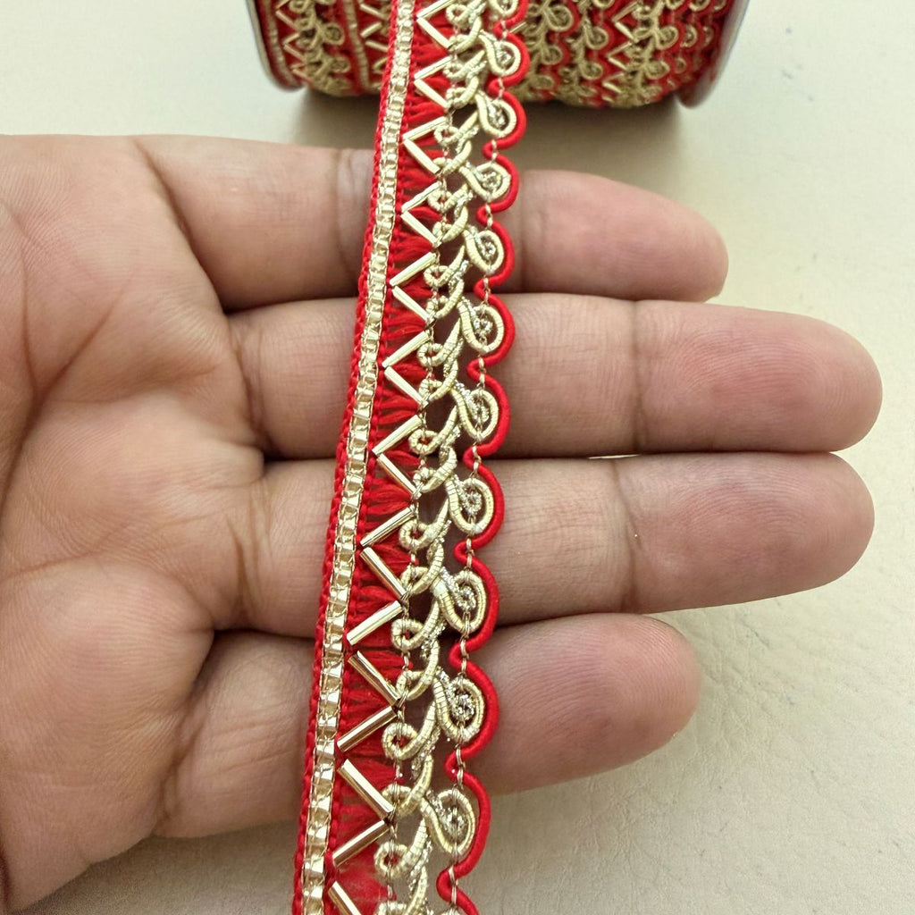 Red & Gold Gimp Braid Lace Trim | Sold by the Yard