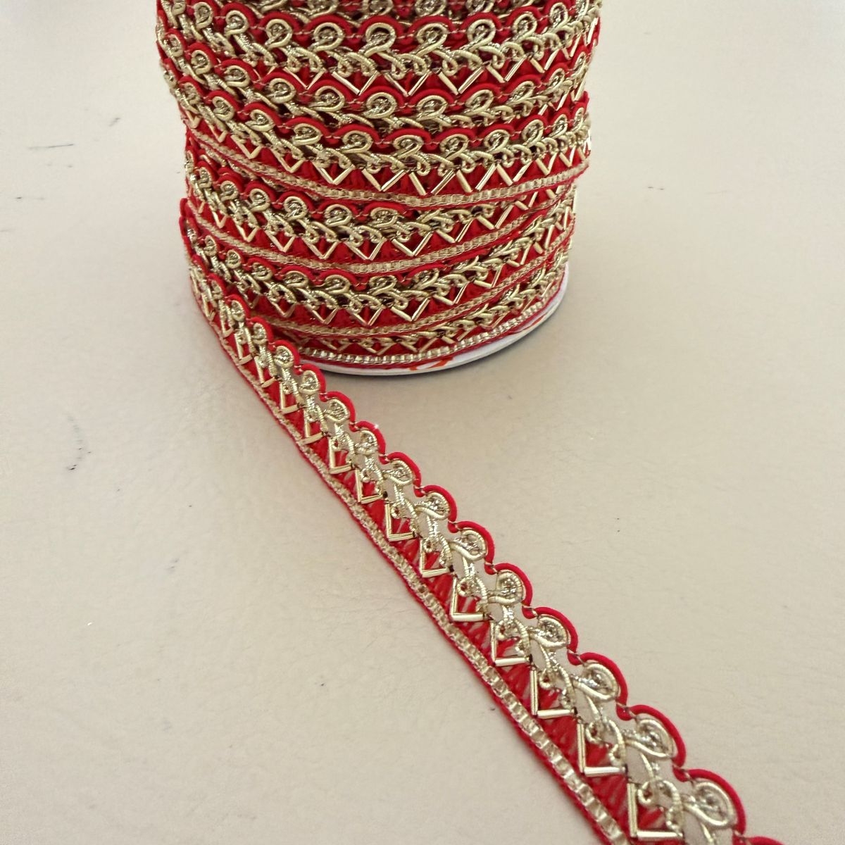 Red & Gold Gimp Braid Lace Trim | Sold by the Yard