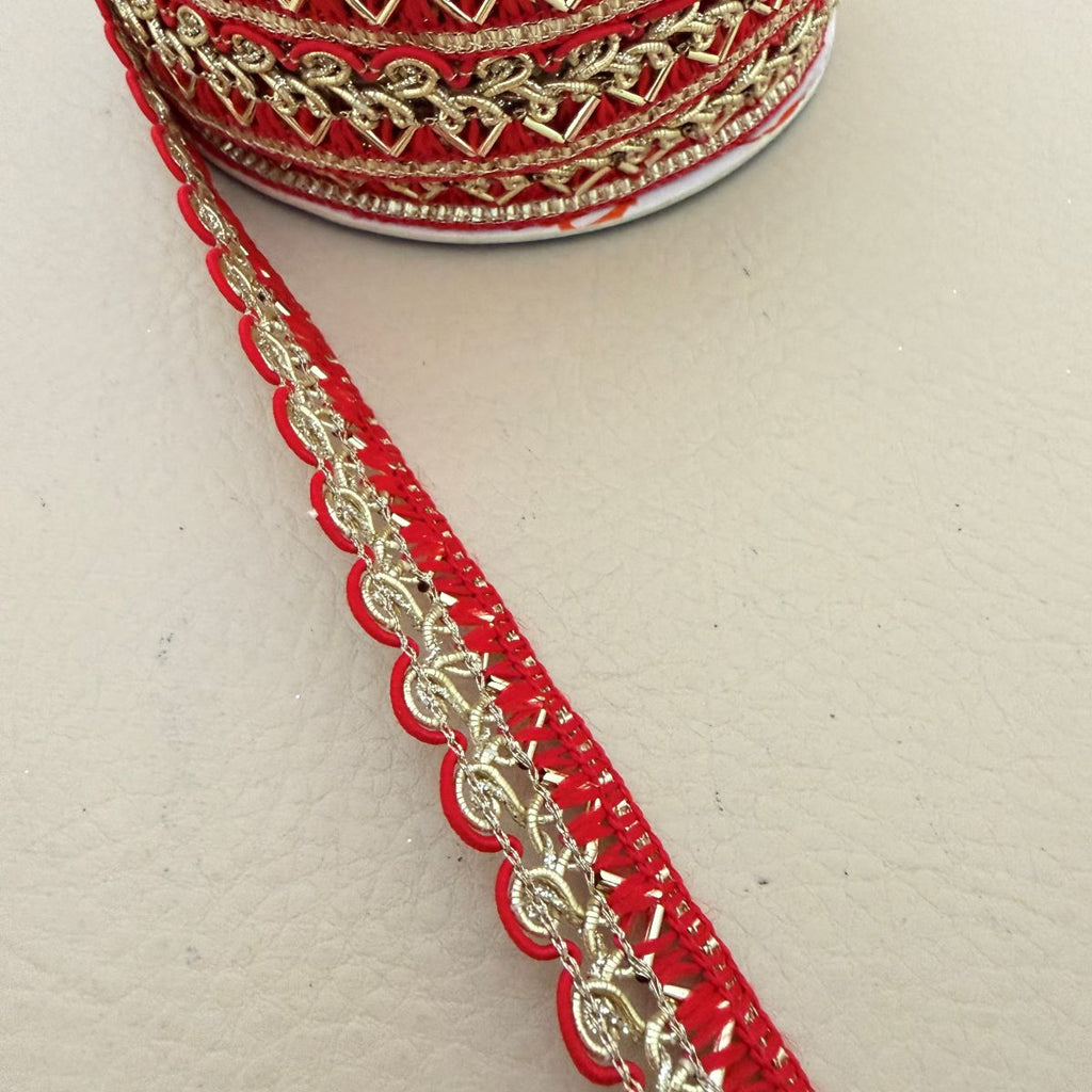 Red & Gold Gimp Braid Lace Trim | Sold by the Yard