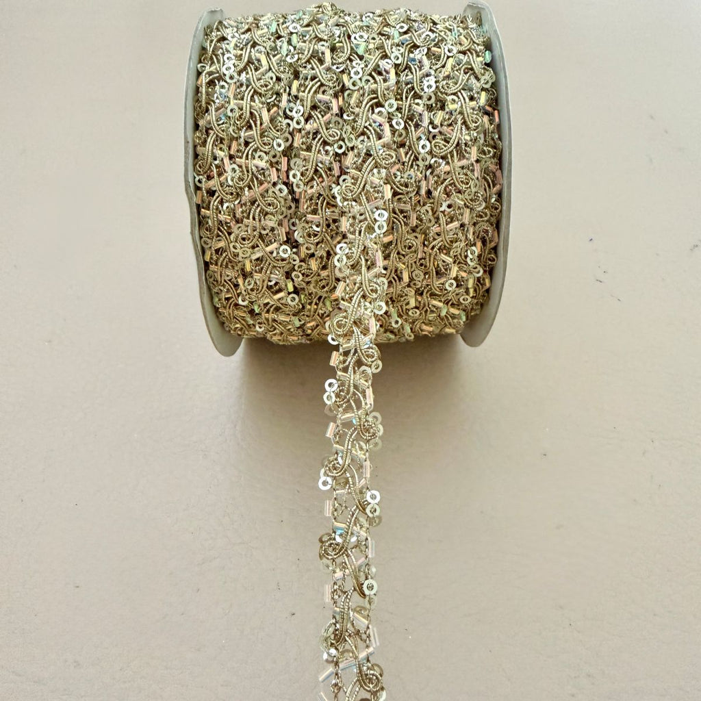 Gold Crystal Sequin Chain Lace Trim – 9 Yards Roll