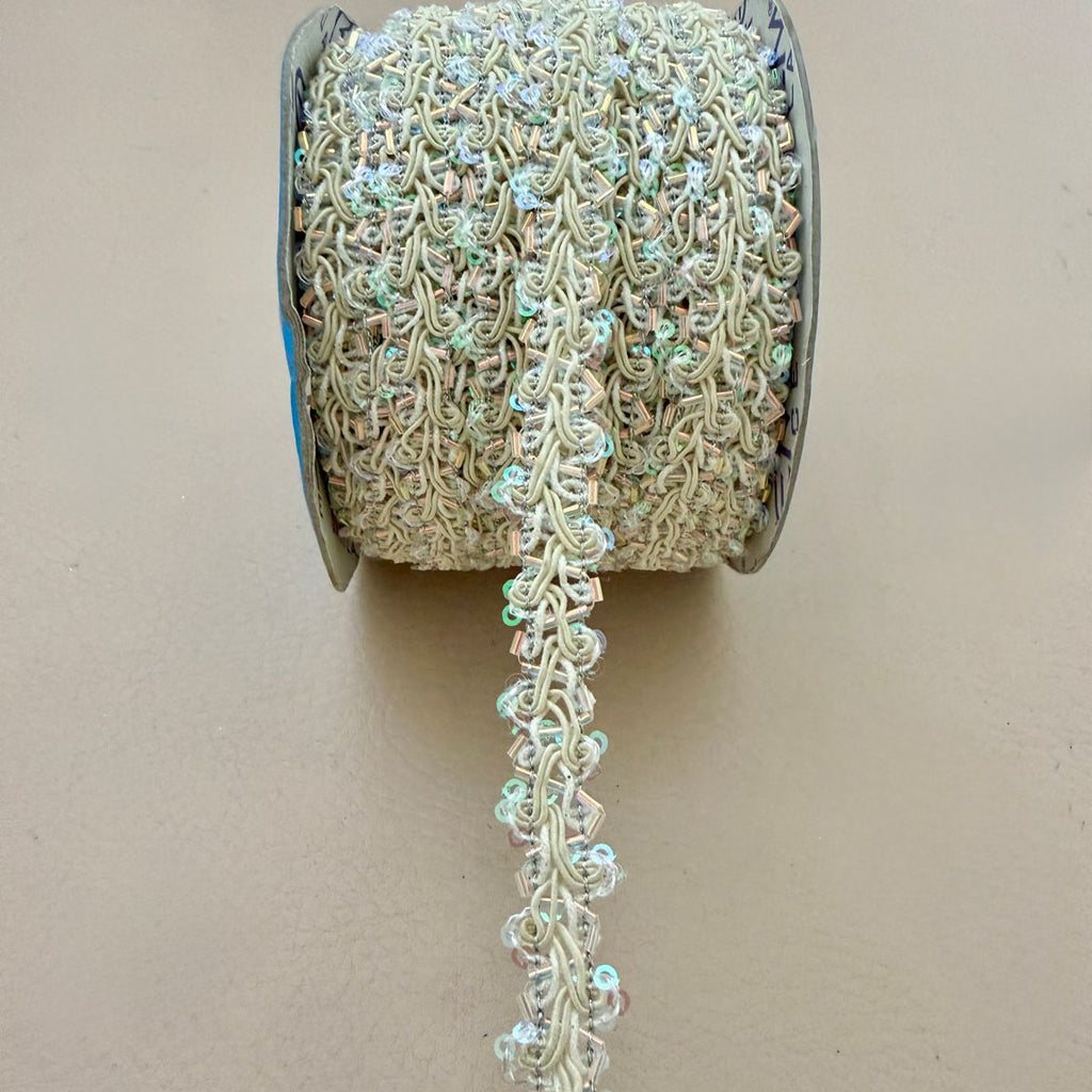 Cream Crystal Sequin Braid Lace Trim – 9 Yards Roll