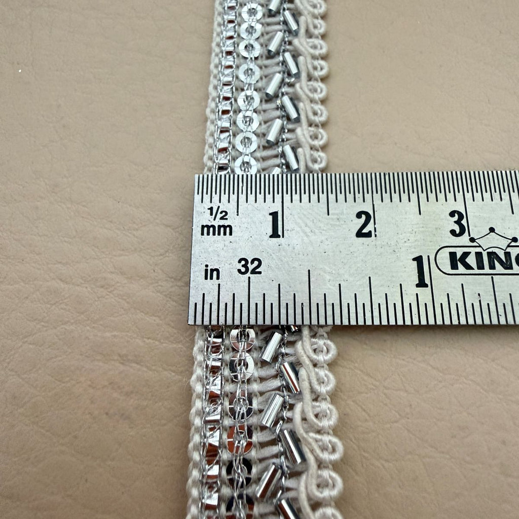 Silver Bugle Bead & Loop Gimp Lace Trim – Sold by the Yard