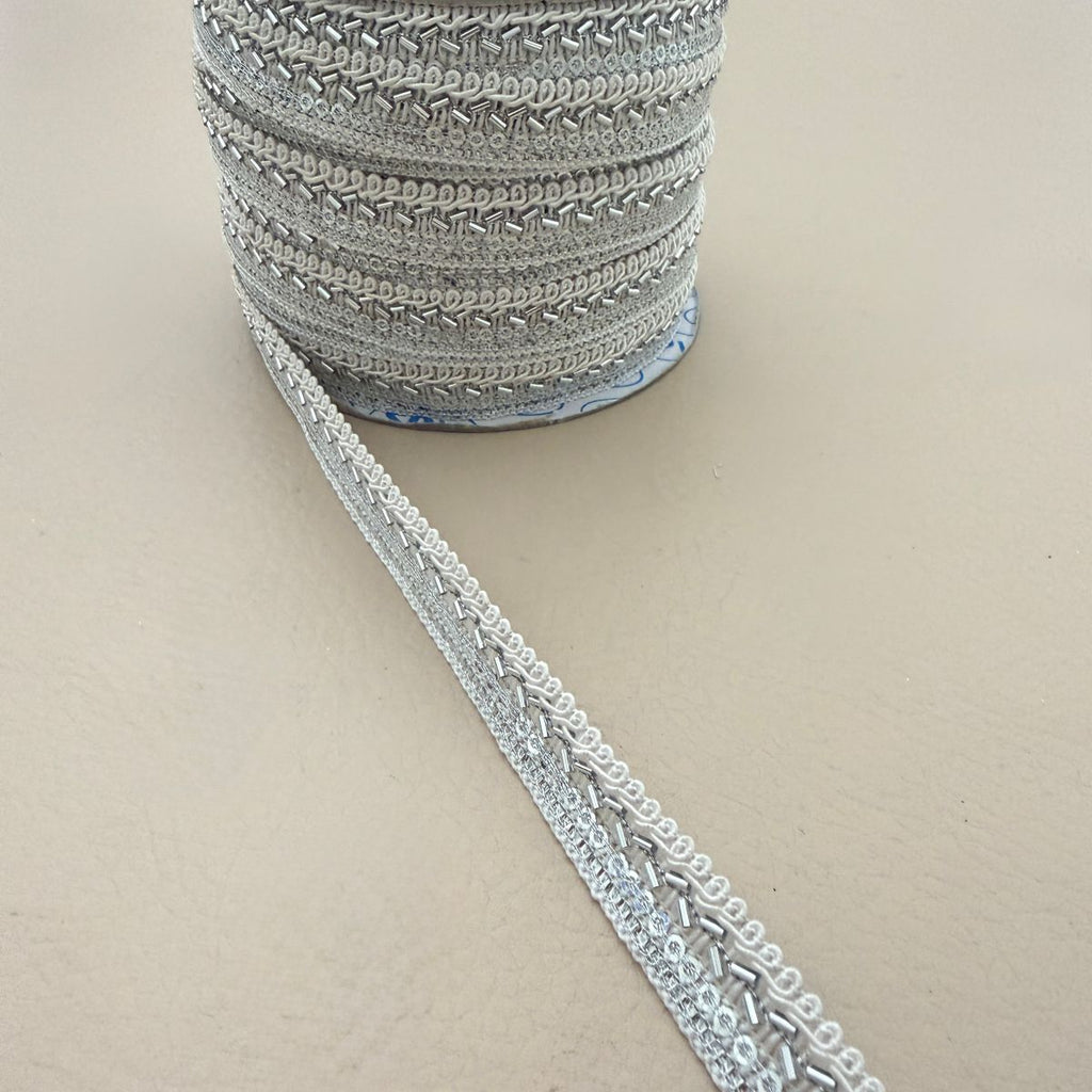 Silver Bugle Bead & Loop Gimp Lace Trim – Sold by the Yard
