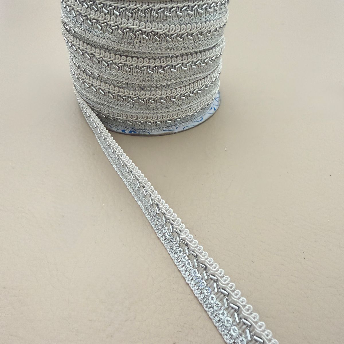 Silver Bugle Bead & Loop Gimp Lace Trim – Sold by the Yard